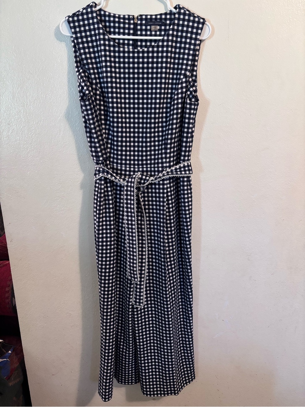 Tommy Hilfiger Navy and White Gingham Belted Maxi Dress